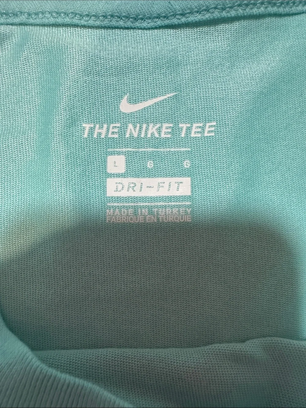 Nike Dri-Fit Tennis Tee Women’s Large Aqua Black Fuzzy Swoosh Shirt